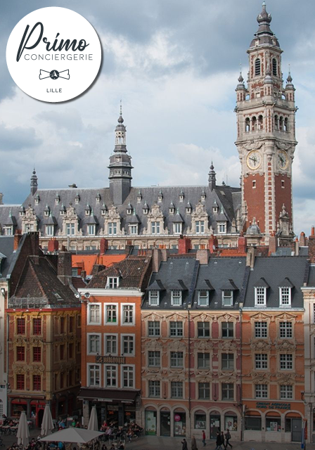 Vue des bâtiments historiques de la Grand'Place et du Beffroi de Lille.