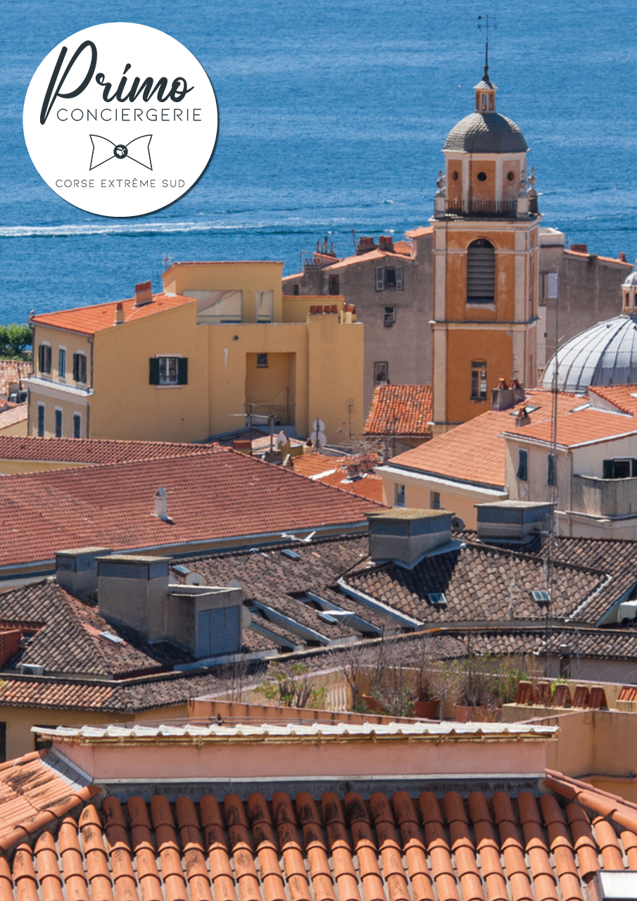 Vue panoramique de la ville d'Ajaccio avec son architecture typique et la mer en arrière-plan.